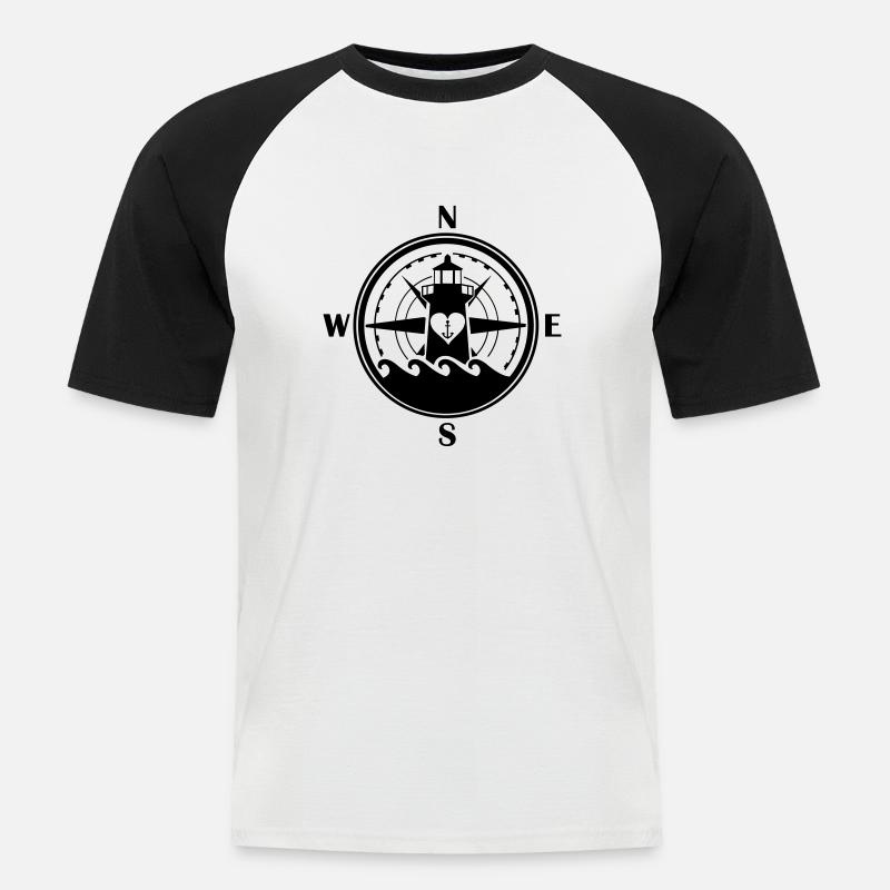 leuchtturm_kompass_01 - Männer Baseball-T-Shirt - Weiß/Schwarz