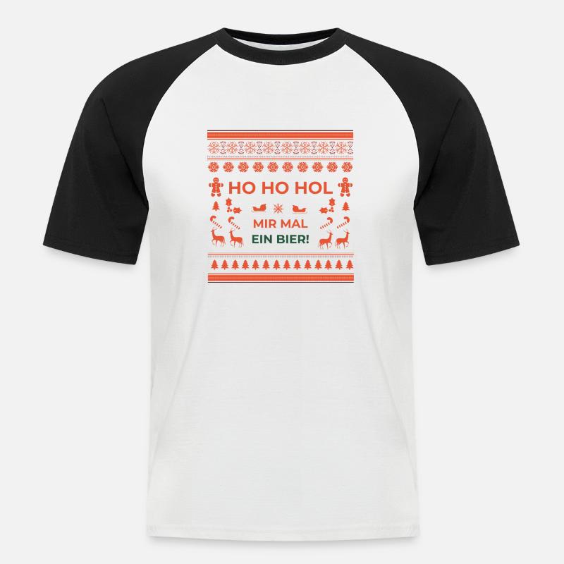 Lustiger Weihnachtspullover - Bier - Männer Baseball-T-Shirt - Weiß/Schwarz