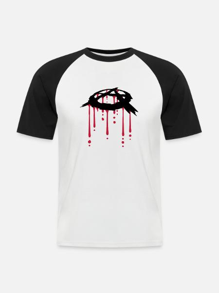 blood drop anarchy symbol - Men's Baseball T-Shirt - white/black
