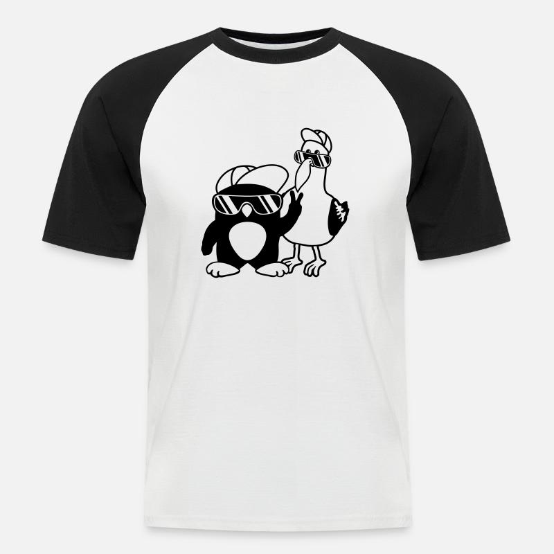 Pinguin Möwe 2 Freunde - Männer Baseball-T-Shirt - Weiß/Schwarz