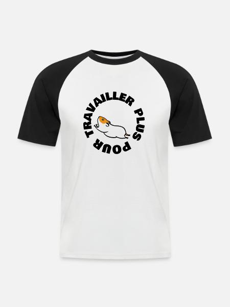 TRAVAILLER PLUS POUR - T-shirt baseball manches courtes Homme - blanc/noir