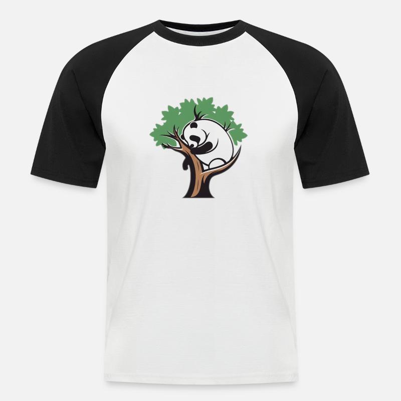Panda in einem Baum - Männer Baseball-T-Shirt - Weiß/Schwarz