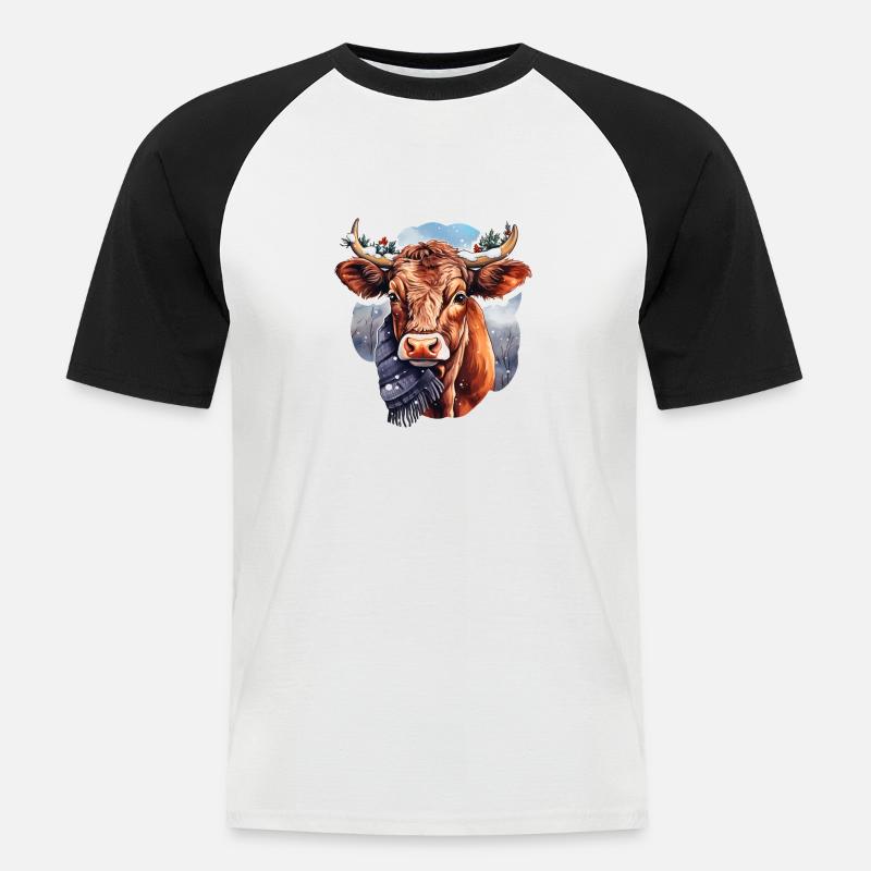 Weihnachtskuh - Männer Baseball-T-Shirt - Weiß/Schwarz
