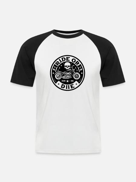 Fahre oder stirb - Männer Baseball-T-Shirt - Weiß/Schwarz