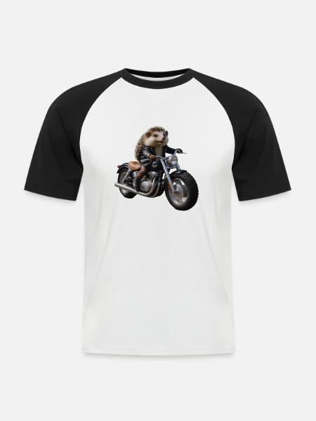 Biker-Igel - Männer Baseball-T-Shirt - Weiß/Schwarz