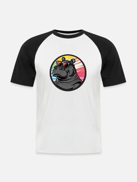 Nilpferd Cool Comic - Männer Baseball-T-Shirt - Weiß/Schwarz