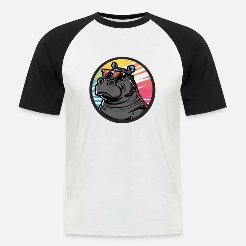 Nilpferd Cool Comic - Männer Baseball-T-Shirt - Weiß/Schwarz