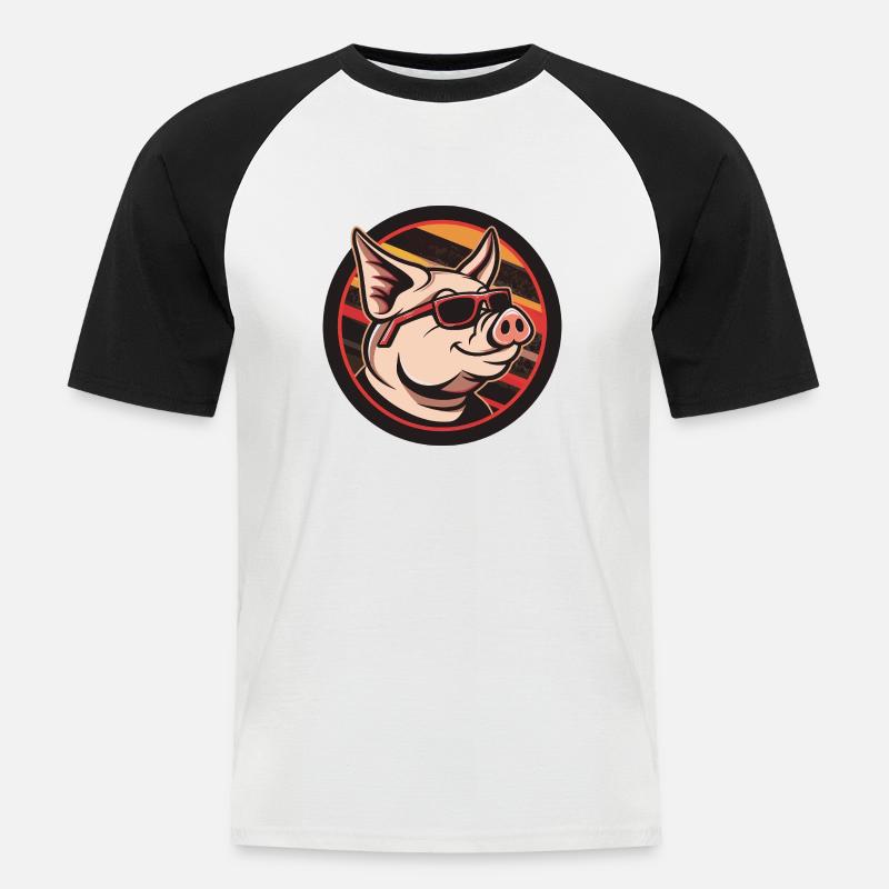 Schwein Comic Cool - Männer Baseball-T-Shirt - Weiß/Schwarz