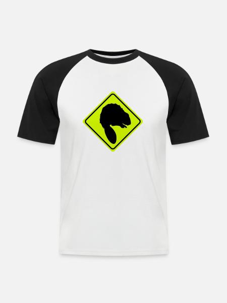 Warnung Biber - 2 farb - Männer Baseball-T-Shirt - Weiß/Schwarz