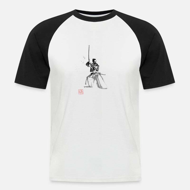 Samurai auf der Hut - Männer Baseball-T-Shirt - Weiß/Schwarz