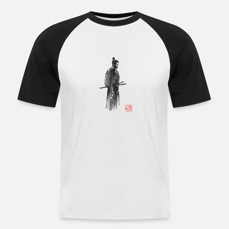 Samurai-Profil - Männer Baseball-T-Shirt - Weiß/Schwarz