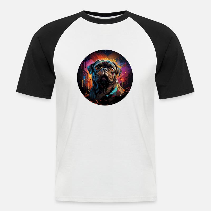 Mops farbenfroh - Männer Baseball-T-Shirt - Weiß/Schwarz