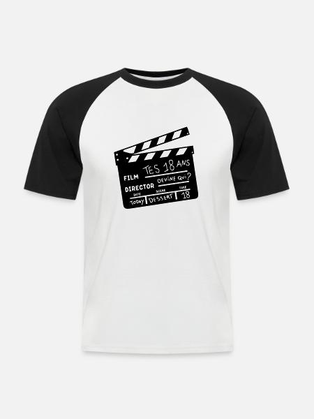 18 Kino klatschen - Männer Baseball-T-Shirt - Weiß/Schwarz