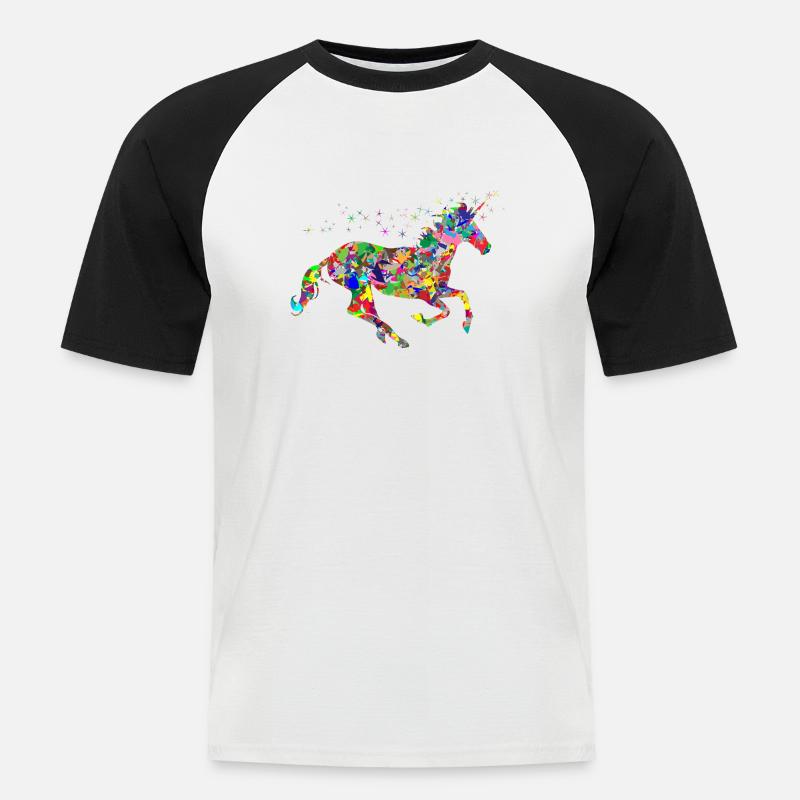 Einhorn Farbkleckse Geschenk Geschenkidee - Männer Baseball-T-Shirt - Weiß/Schwarz