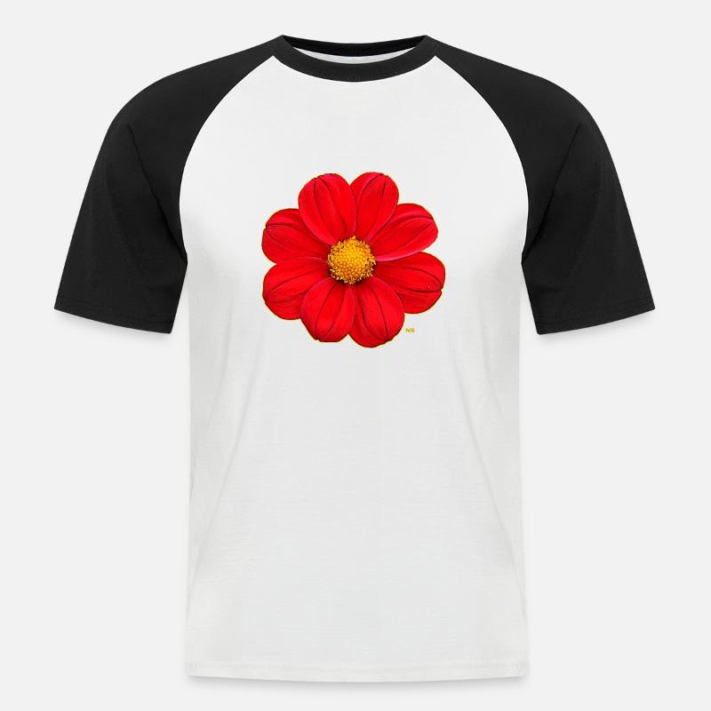Rote Blume mit gelbem Herz - Männer Baseball-T-Shirt - Weiß/Schwarz