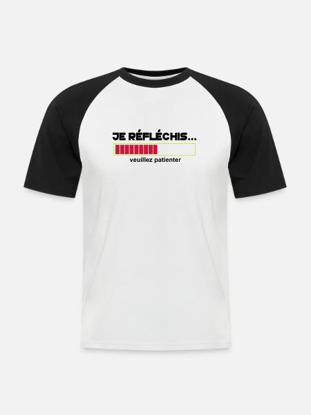 JE Réfléchis,drôle,citations,humour,formes - T-shirt baseball manches courtes Homme - blanc/noir