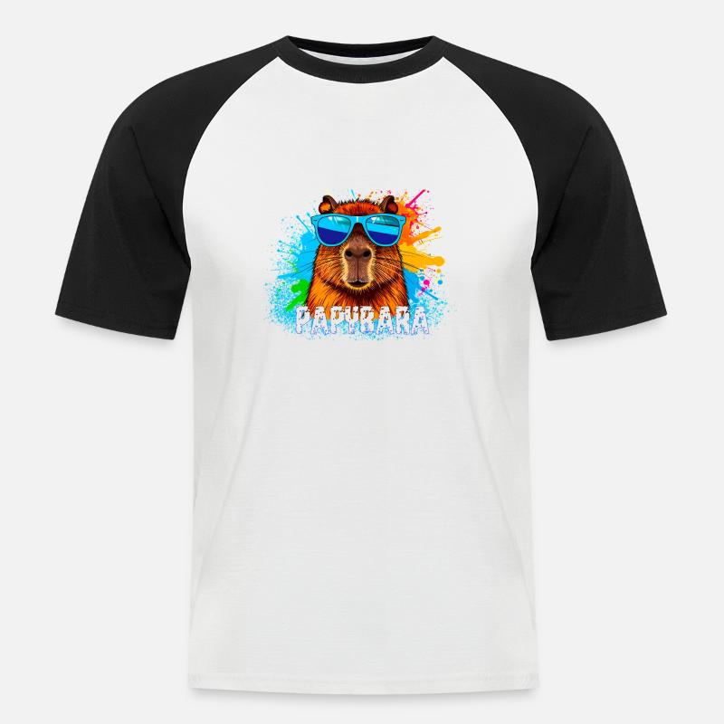capybara mit sonnenbrille, illustration,graffiti - Männer Baseball-T-Shirt - Weiß/Schwarz