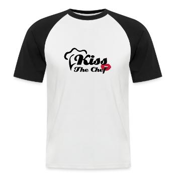 Embrassez le chef - T-shirt baseball manches courtes Homme - blanc/noir - Devant - Nik (191cm)
