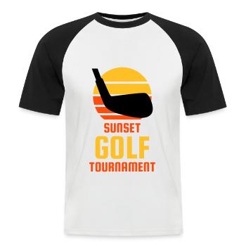 Sunset golf tournament (Golfschläger, Sonne) - Männer Baseball-T-Shirt - Weiß/Schwarz - Vorne - Nik (191cm)