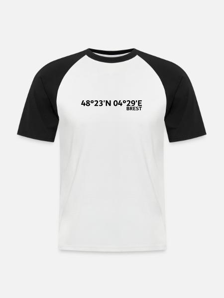 Coordonnées de Brest - T-shirt baseball manches courtes Homme - blanc/noir
