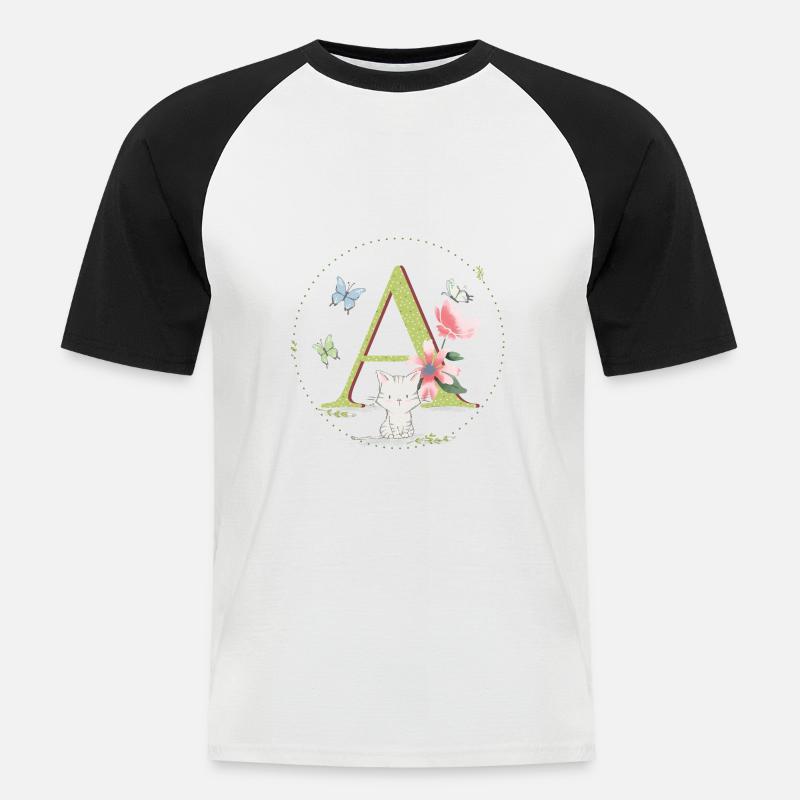 Anfangsbuchstabe A mit Katze - Männer Baseball-T-Shirt - Weiß/Schwarz