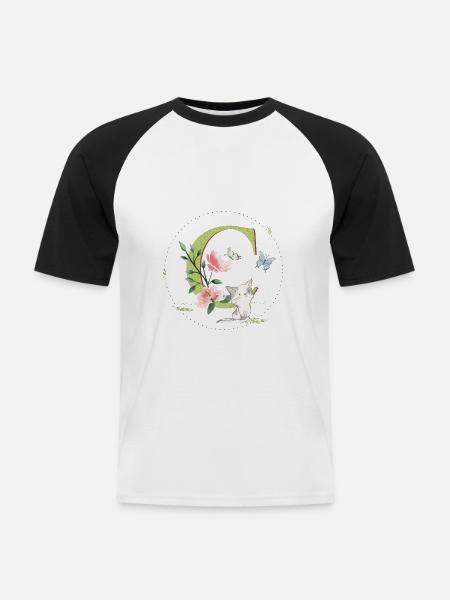 Anfangsbuchstabe C mit Katze - Männer Baseball-T-Shirt - Weiß/Schwarz