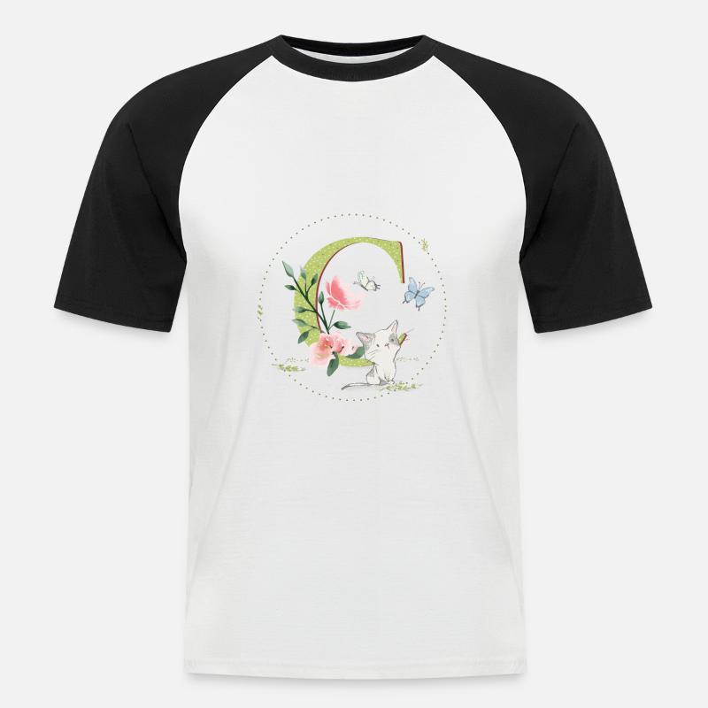 Anfangsbuchstabe C mit Katze - Männer Baseball-T-Shirt - Weiß/Schwarz
