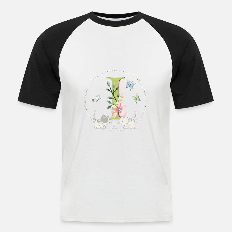 Anfangsbuchstabe I mit Katze - Männer Baseball-T-Shirt - Weiß/Schwarz