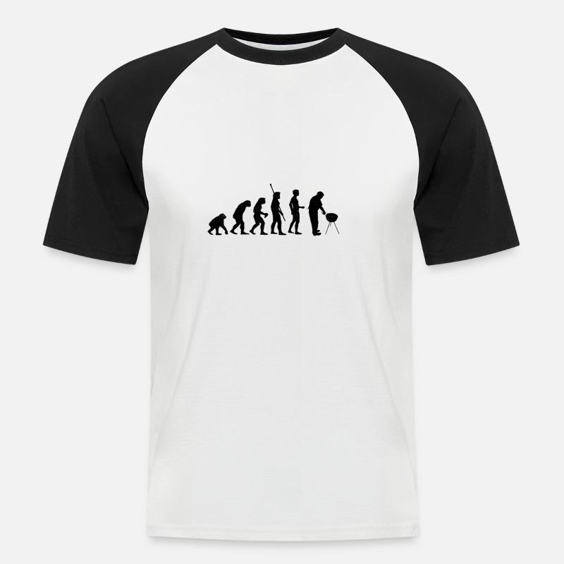 Evolution BBQ - Männer Baseball-T-Shirt - Weiß/Schwarz