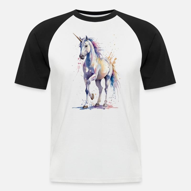 Ätherisches Einhorn - Aquarell - Männer Baseball-T-Shirt - Weiß/Schwarz