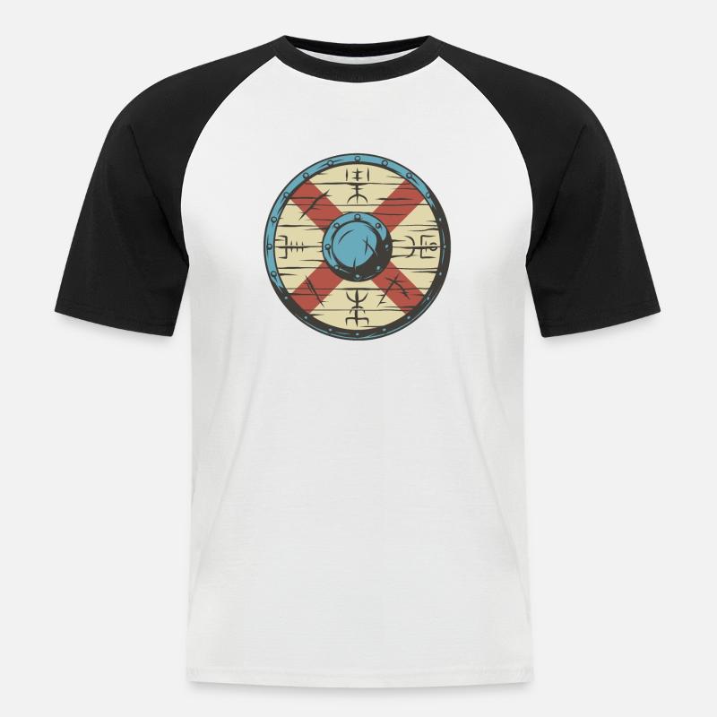 Wikinger Schild - Männer Baseball-T-Shirt - Weiß/Schwarz
