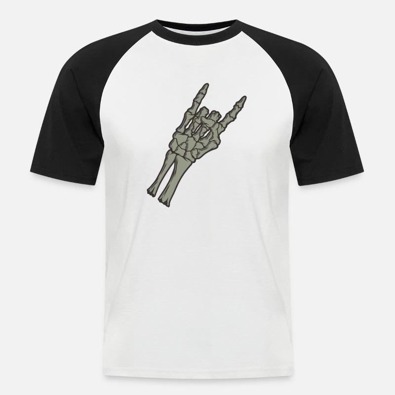 Rock and Roll Knochenhand - Männer Baseball-T-Shirt - Weiß/Schwarz