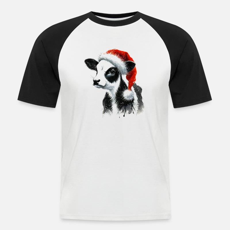 Weihnachtskalb mit Nikolausmütze - Männer Baseball-T-Shirt - Weiß/Schwarz