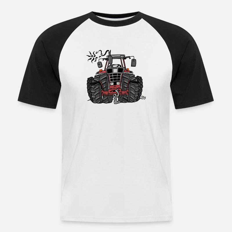 0097 Roter Traktor - Männer Baseball-T-Shirt - Weiß/Schwarz