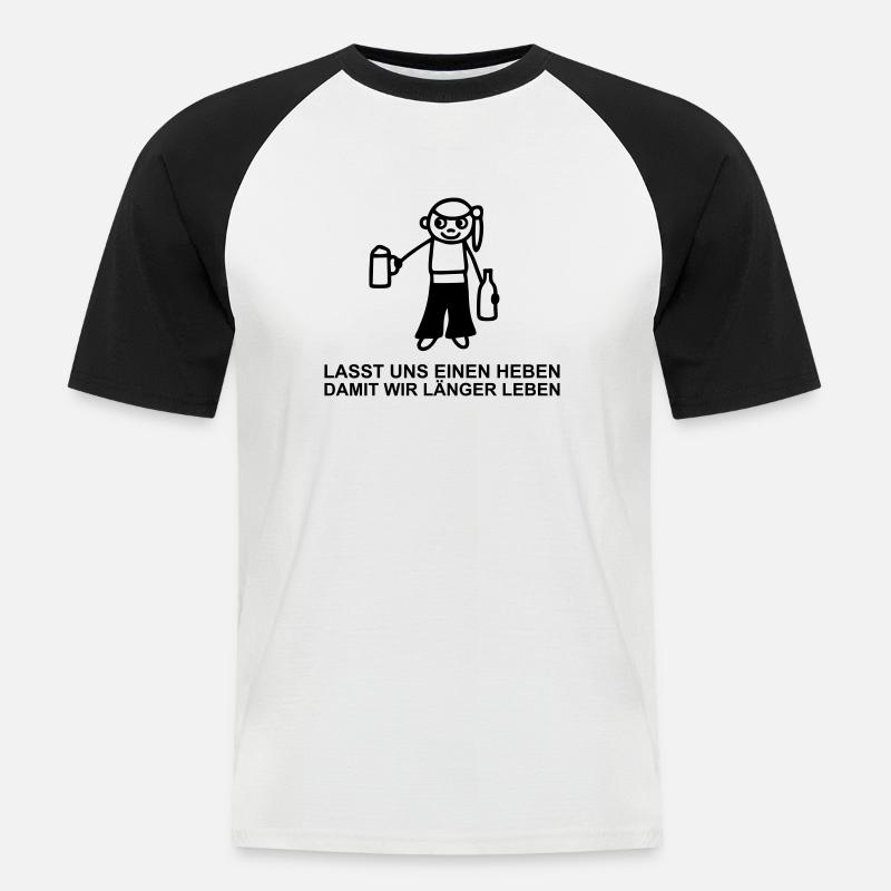 Strichmännchen Trinkspruch - Männer Baseball-T-Shirt - Weiß/Schwarz