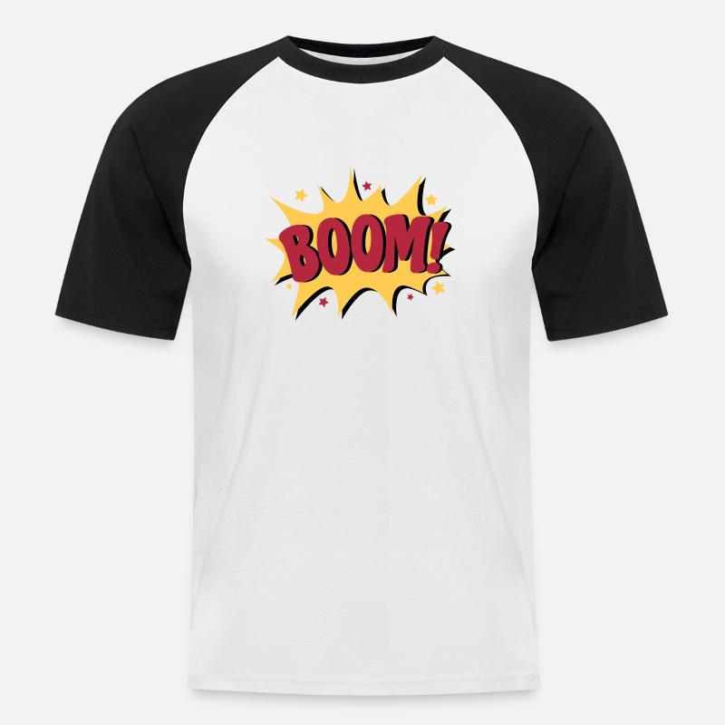 Boom - Männer Baseball-T-Shirt - Weiß/Schwarz