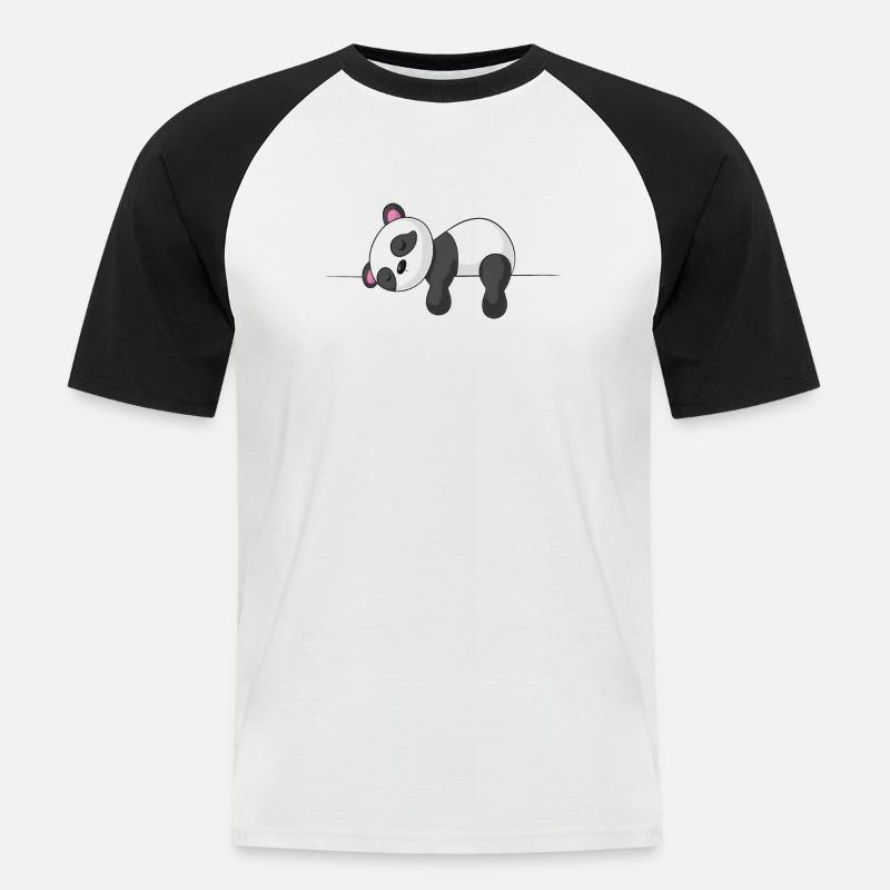 Schläfriger Comic Panda - Männer Baseball-T-Shirt - Weiß/Schwarz