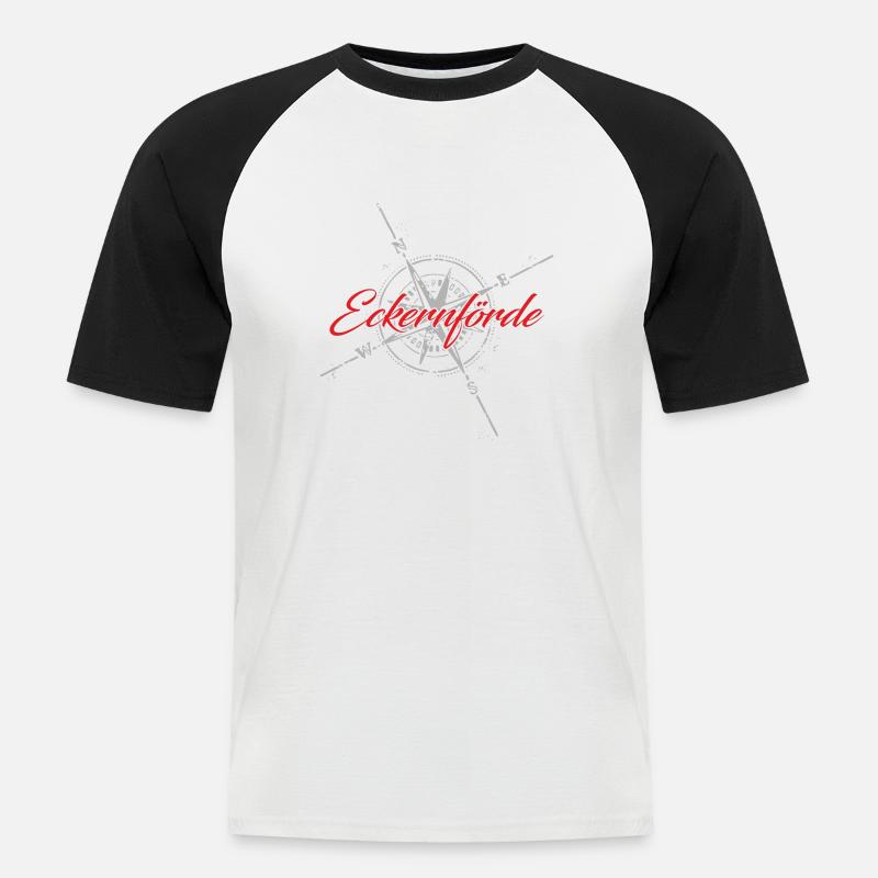 Eckernförde Kompass rot - Männer Baseball-T-Shirt - Weiß/Schwarz