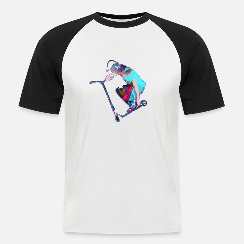 Stuntscooter,Trickscooter,tricks,cascade,e-scooter,s - T-shirt baseball manches courtes Homme - blanc/noir