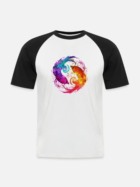 Die und der Fisch - Männer Baseball-T-Shirt - Weiß/Schwarz