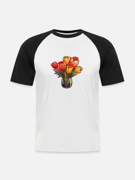 Tulpenstrauß - Männer Baseball-T-Shirt - Weiß/Schwarz