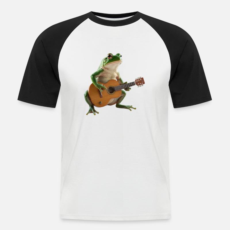 Frog Toad Muzyk Gitara - Koszulka bejsbolowa męska - biały/czarny