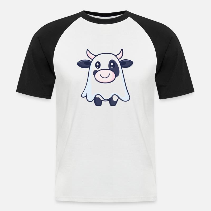 Kuh Halloween Comic Geist - Männer Baseball-T-Shirt - Weiß/Schwarz