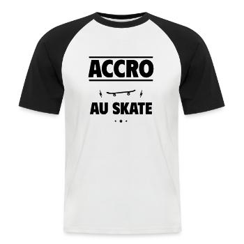 accro au skate,skateboard - T-shirt baseball manches courtes Homme - blanc/noir - Devant - Nik (191cm)