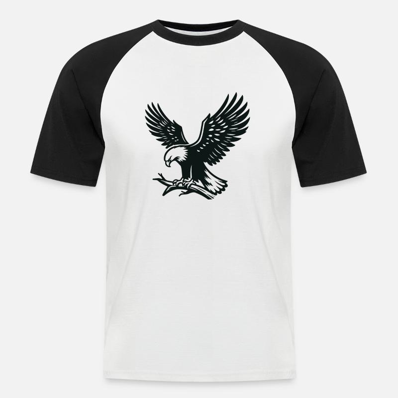 Adler auf dem Ast - Männer Baseball-T-Shirt - Weiß/Schwarz