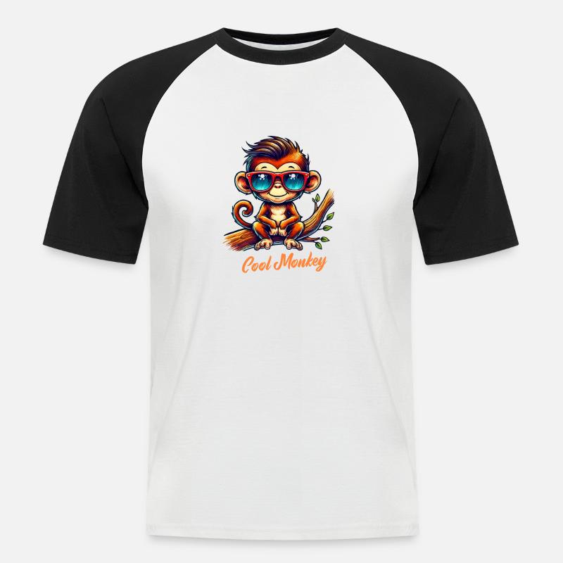 affe sonnenbrille comic - Männer Baseball-T-Shirt - Weiß/Schwarz