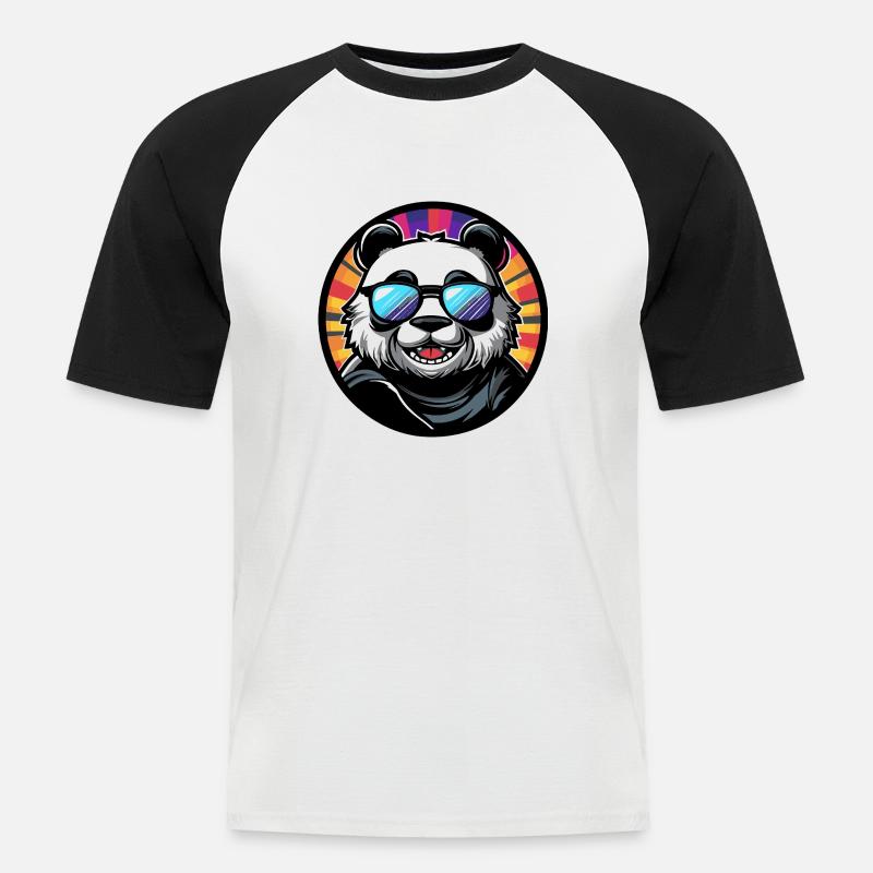 Panda Comic Cool - Männer Baseball-T-Shirt - Weiß/Schwarz