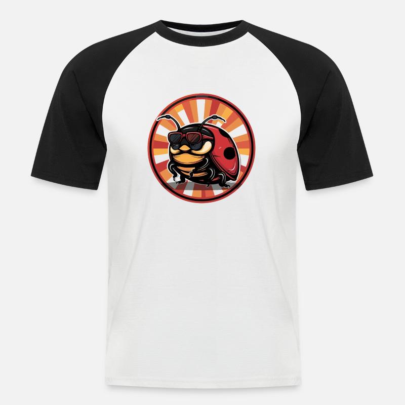 Marienkäfer Comic - Männer Baseball-T-Shirt - Weiß/Schwarz