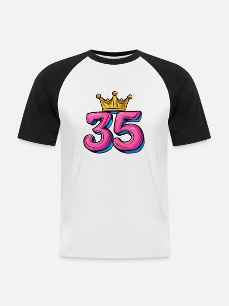 35 Zahl Krone - Männer Baseball-T-Shirt - Weiß/Schwarz