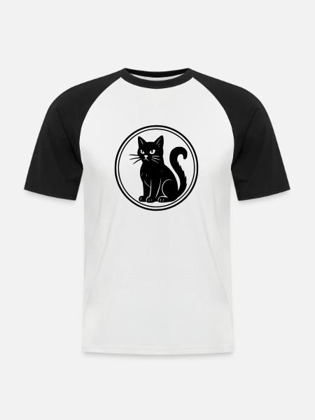 Chat noir - T-shirt baseball manches courtes Homme - blanc/noir